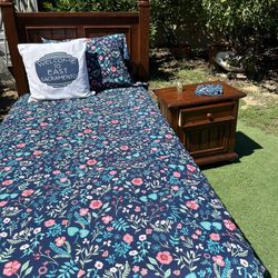 Solid Wood Twin Bed, Nightstand, Mattress, W/HD Carrier Bag 