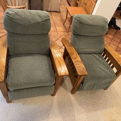 Pair of Oak Mission Recliners 