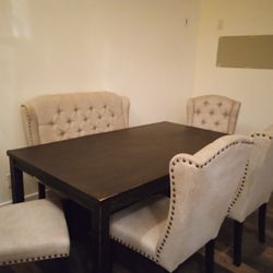 Wood Kitchen Table With Four Chairs And A Bench
