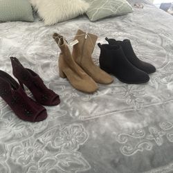 new women heel shoes or boots black and beige 20 each red with black beaded 40 