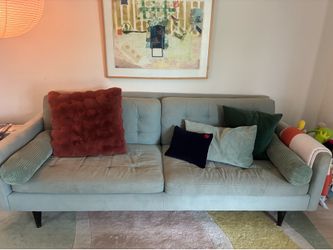 Crate and Barrel 80 inch blue couch