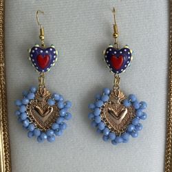 Sacred Burning Heart Earrings w/ Murano Glass Heart Charm