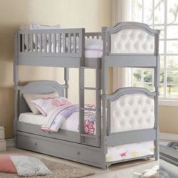 Brand New Antique Gray Twin/Twin Bunk Bed with Trundle
