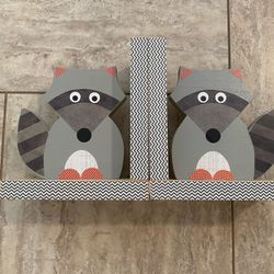 Two Cute Raccoon Book Ends 
