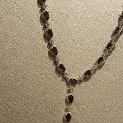 Genuine Garnet & zircon sterling silver necklace - new! 18-20” 