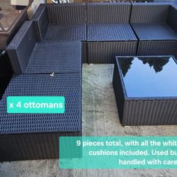 Patio Sectional Black With White Cushions