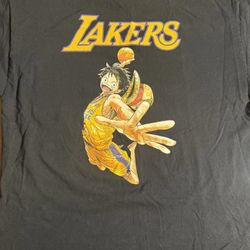 Los Angeles Lakers x One Piece Anime Collab 2025 Mens Black T Shirt 