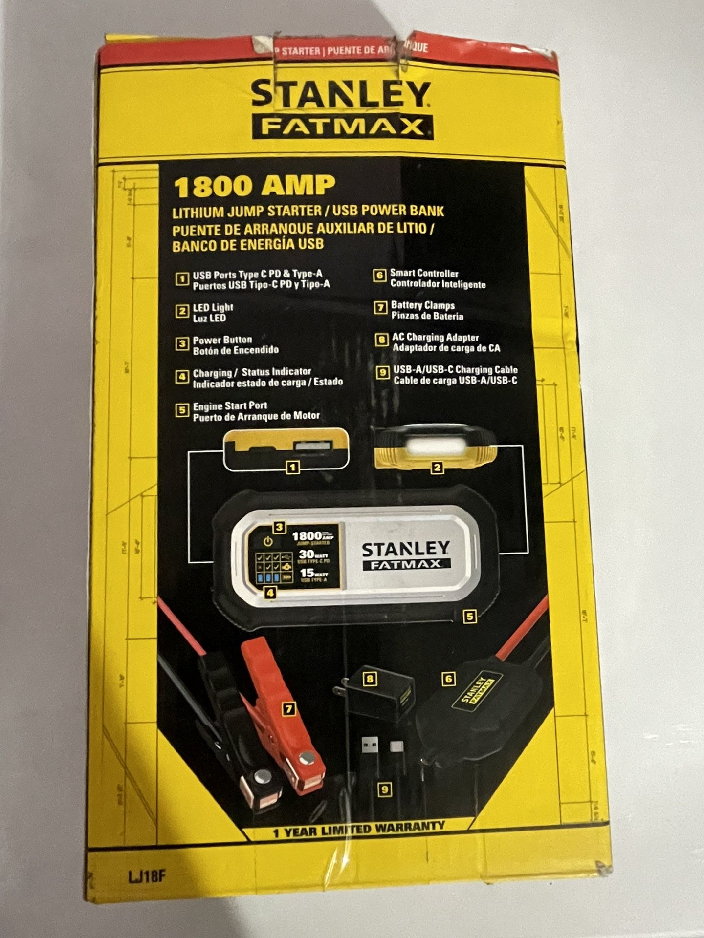 STANLEY FATMAX 1800 AMP/ Car Jump Starter/ Portable Battery/ Flashlight