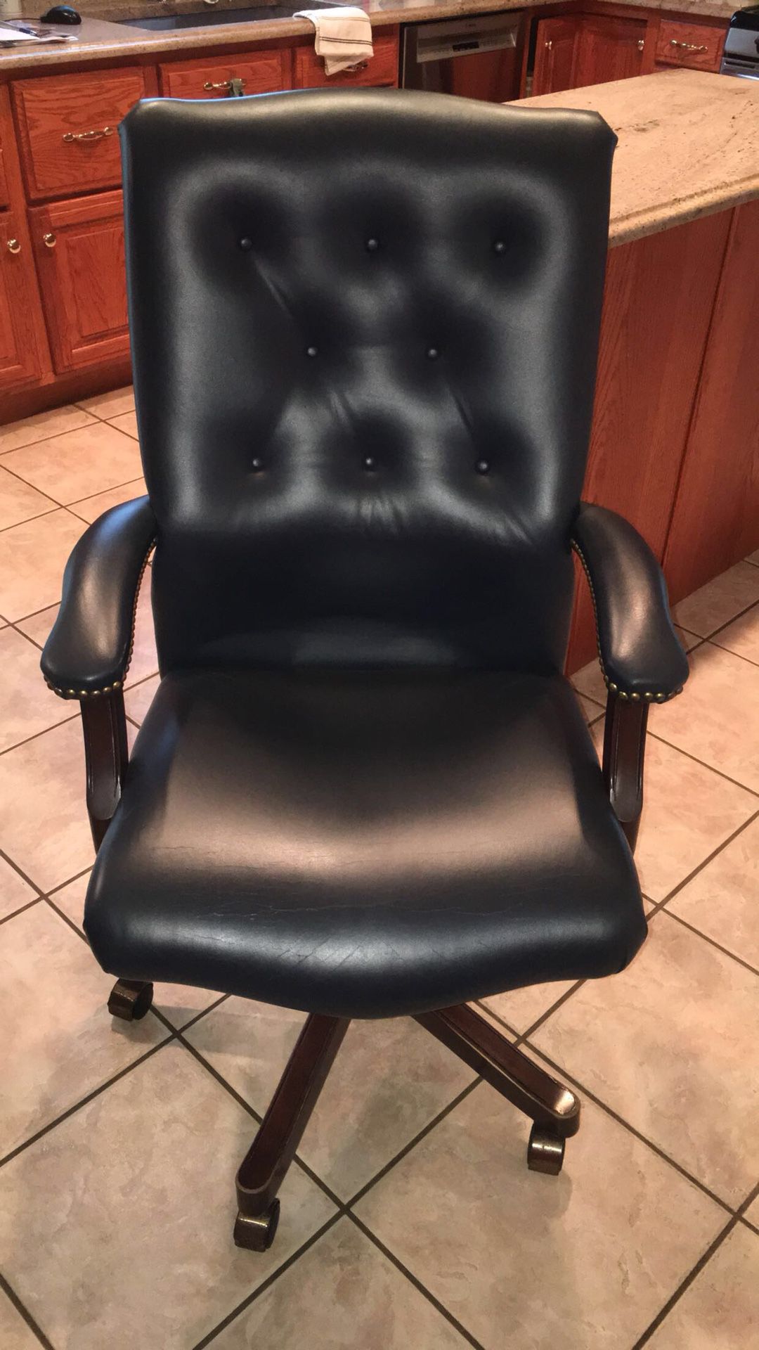Navy Blue Leather Desk Chair