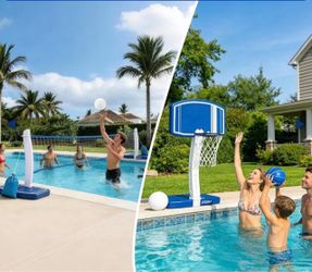 NEW! 2-in-1 Full Court Pool Basketball & Volleyball Game Set