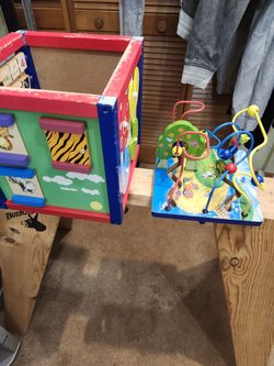 oys Wooden Activity Cube - Zany Zoo: Educational Play with Animals, Spinners, Bead Rollercoaster, Functional Doors