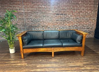 Delivery Available Leather sofa couch with wooden frame