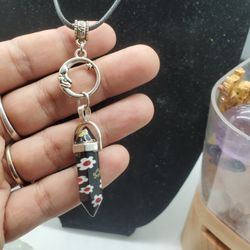 🔥HUGE SALE Handmade dyed quarts with flowers moon charm pendant Necklace