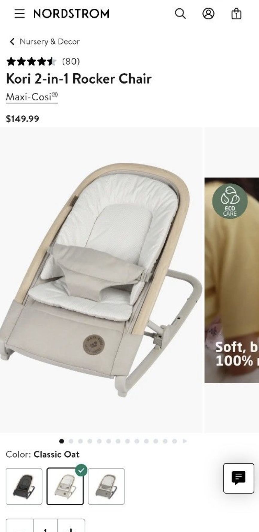 Maxi-Cosi Kori 2 In 1 Rocket Baby Bouncer Seat Classic Oat