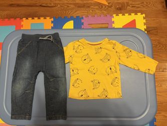 Unisex Baby Long Sleeve T-Shirt Hedgehog & Denim Drawstring Pants 9-12 Mo