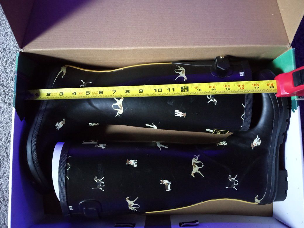 Joules Black Dog Print Boots (8) Worn Once