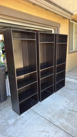 Dark Brown Bookcase Shelving Units – Set of 3