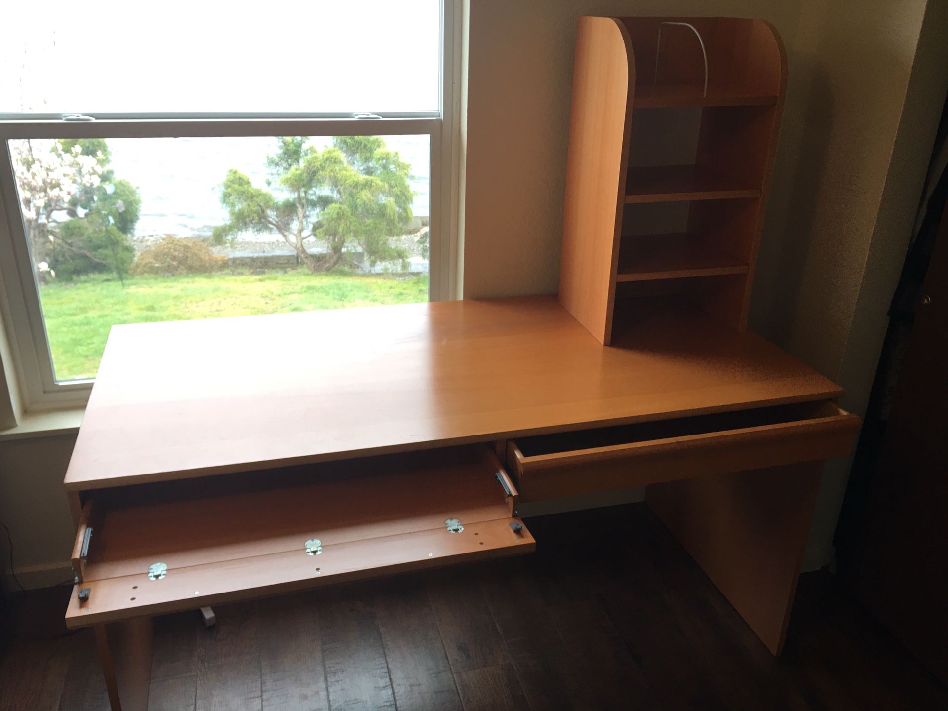 Desk with two large drawers and small shelf