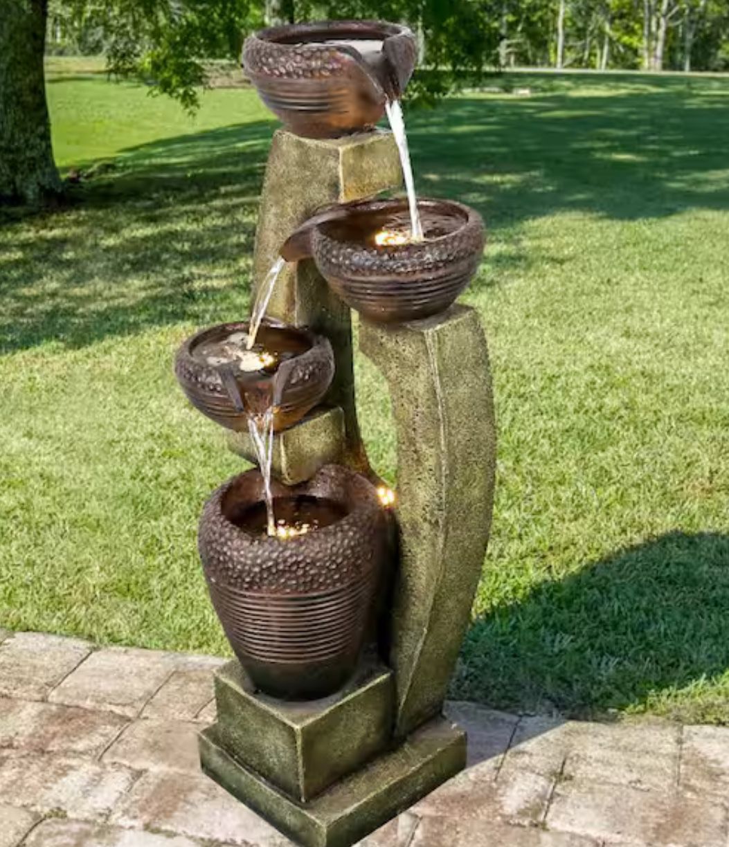 40 in. Tall Modern Outdoor Tiered Fountain - Outdoor Garden Fountain with Contemporary Design for Ga