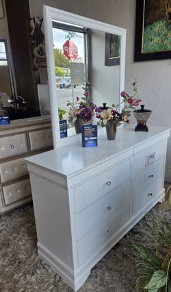 White Dresser and Mirror New
