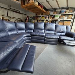 Blue Leather Sectional $480 Obo