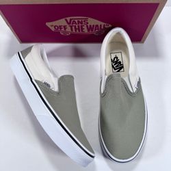 Vans Classic Slip-On Pop Sage Green White Skate Shoe Sneakers Women 8 Men 6.5
