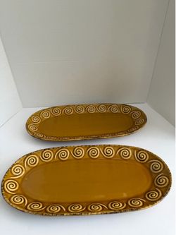 Euro Ceramica Mustard Yellow 14.25" Oval Platter Pair 4.5lb Set / Platos Euro Ceramica