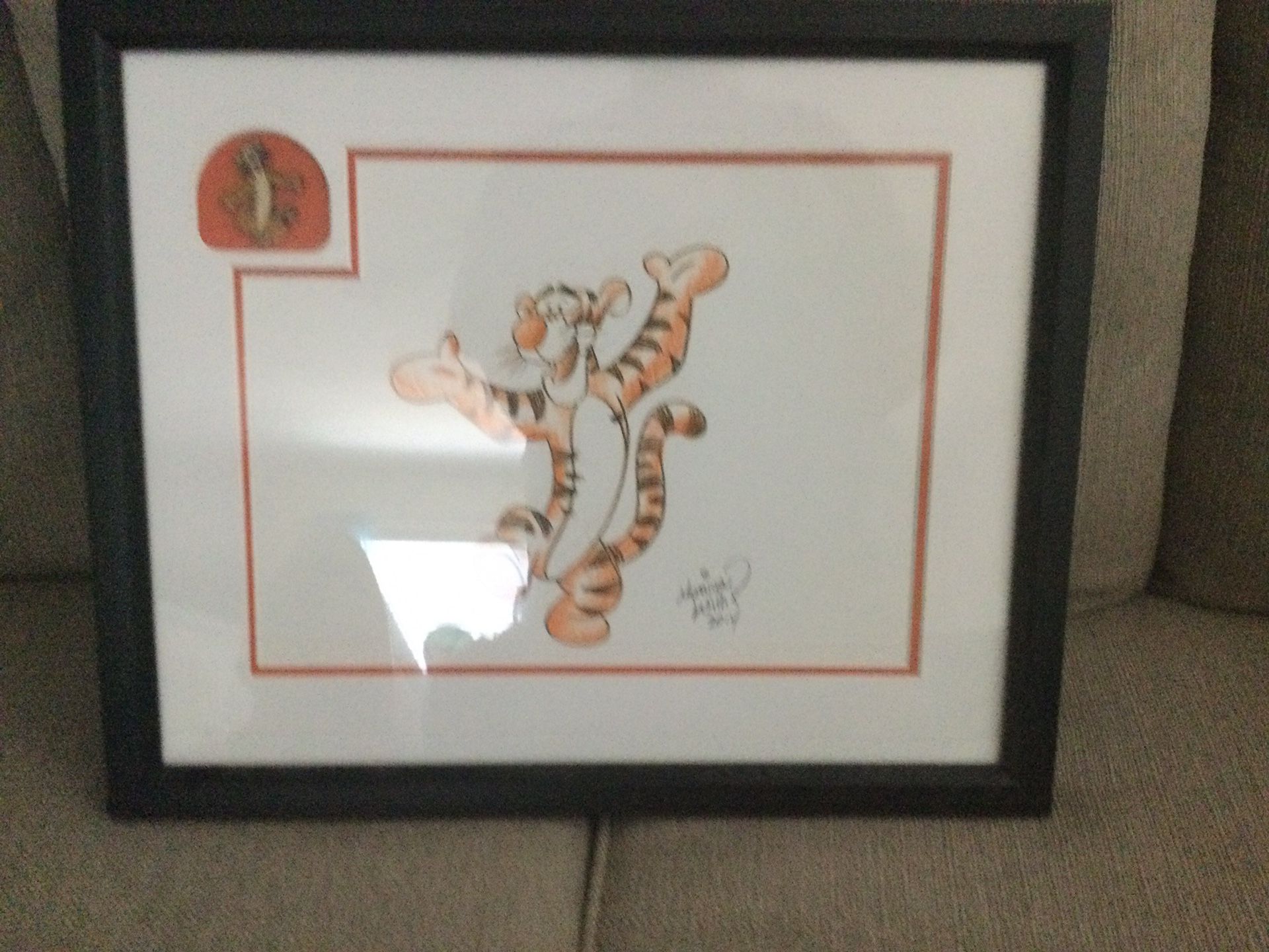Disney Tigger Signed Sketch Framed Pin Picture - EXCELLENT CONDITION