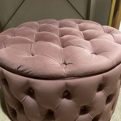 Plush pink velvet ottoman or vanity chair with storage inside