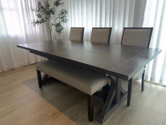 Farm table (extends) + chairs- + bench
