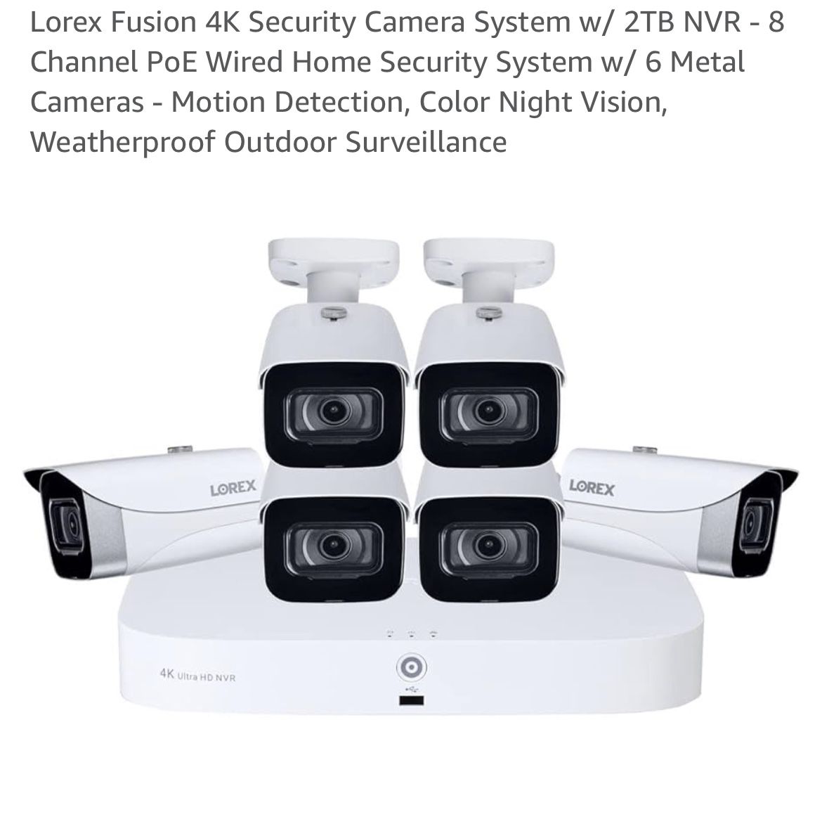 Lorex Fusion 4K Security Camera System w/ 2TB NVR - 8 Channel PoE Wired Home Security System w/ 6 Metal Cameras - Motion Detection, Color Night Vision