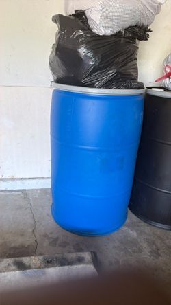 55-Gallon Blue Plastic Drums/Barrels -$30