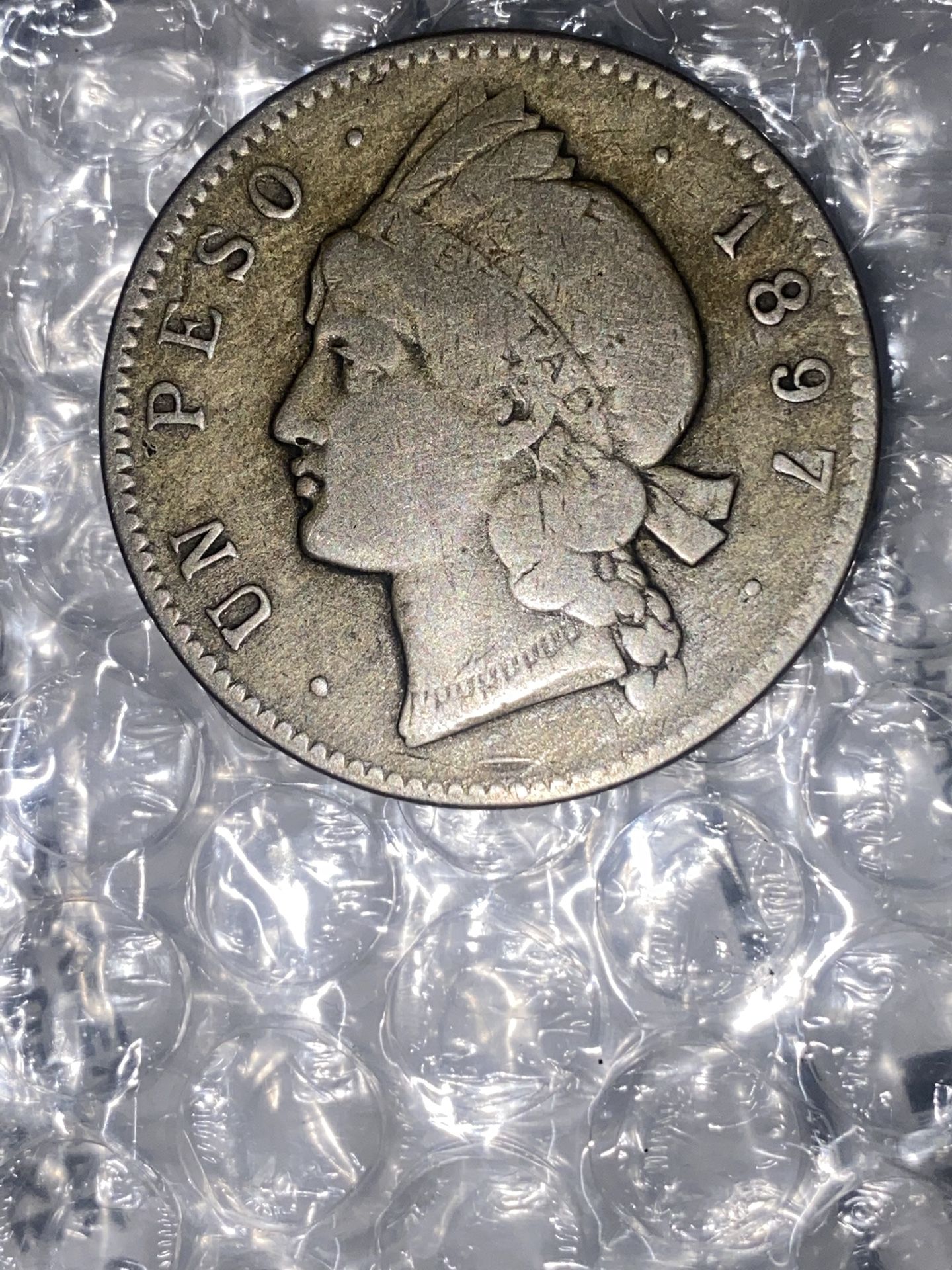 Dominican Republic 1897 A Un Peso Silver Coin