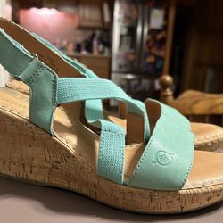 Born Turquoise Wedge Sandal Size 9.5 