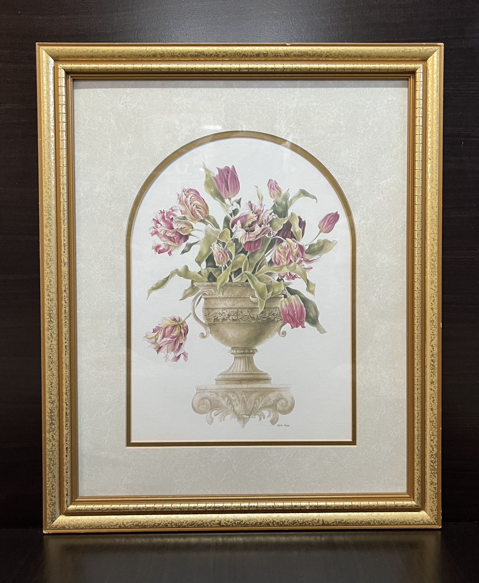 30% Off SALE Reproduction of Picture Art Flower by Heine, Framed, Double matted with an arch-shaped opening 