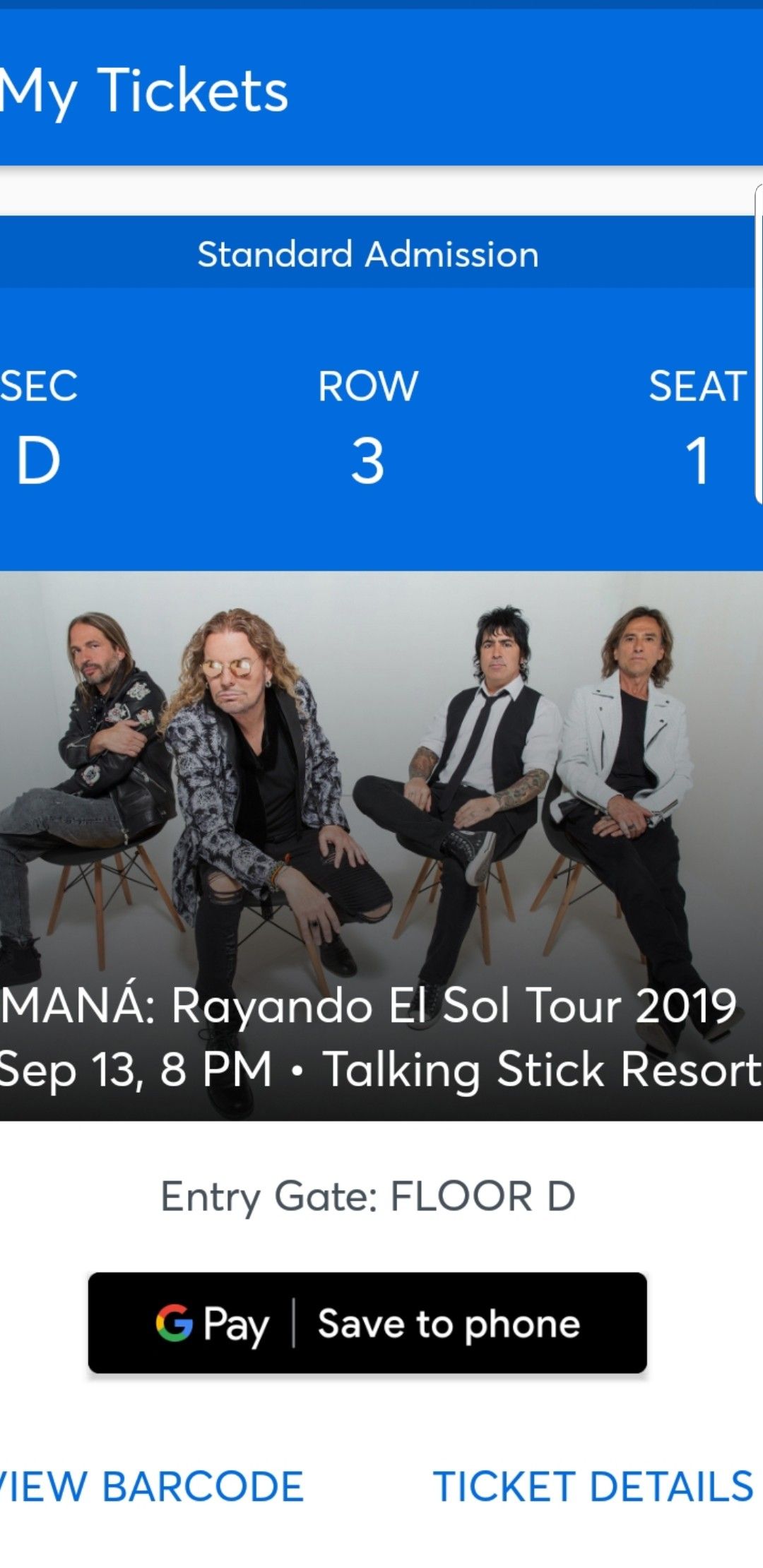 MANA FLOOR SEATS FOR SEPTEMBER 13