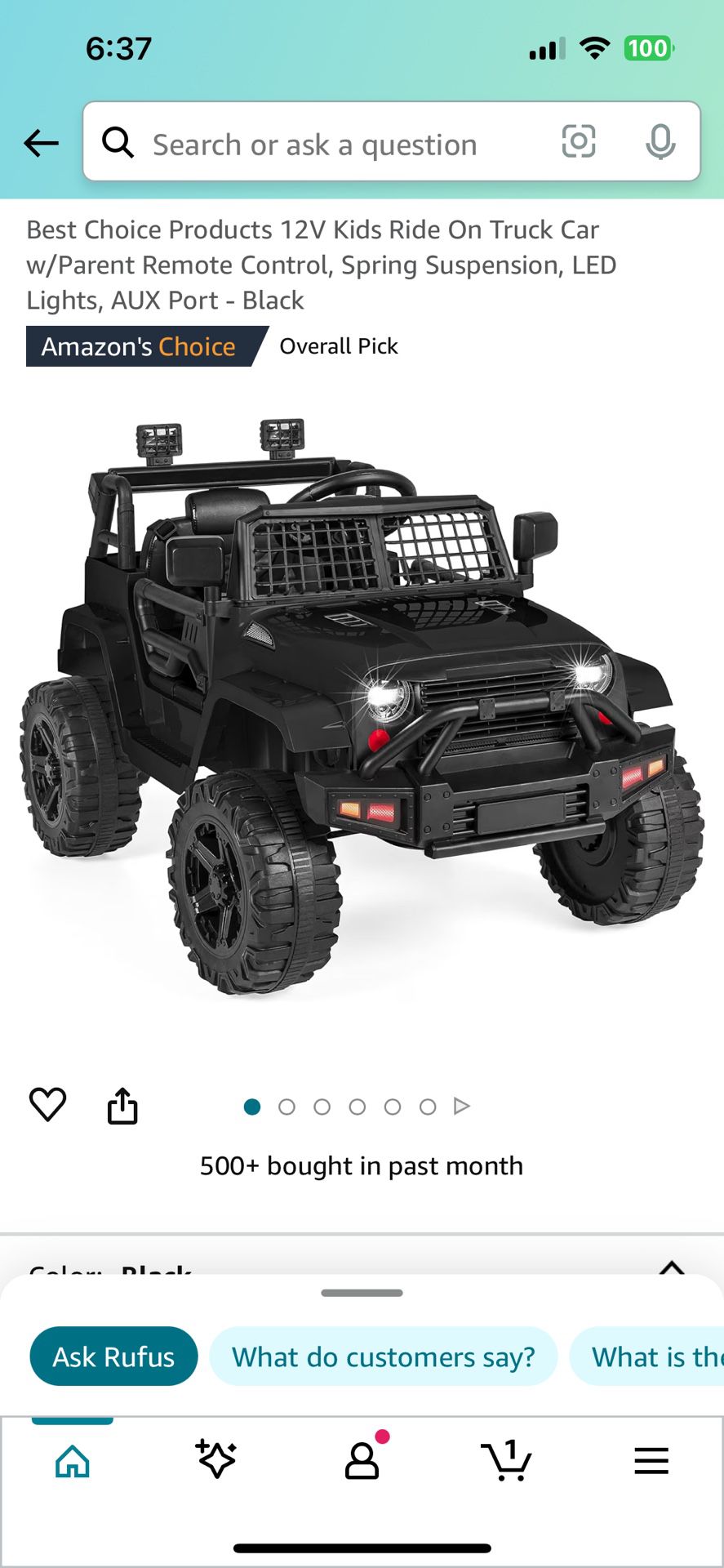 Black Jeep Ride On Toy with Parent Remote