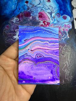 ACEO ORIGINAL ARTWORK Purple Blue Lined Abstract Painting