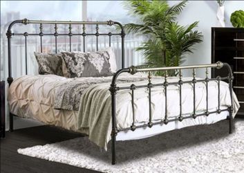 Brand New Antique Black Solid Metal Queen Bed Frame (Available in Eastern King)