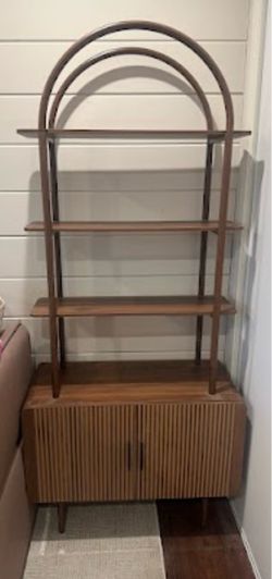 Arched Wood Bookshelf with Cabinet Base