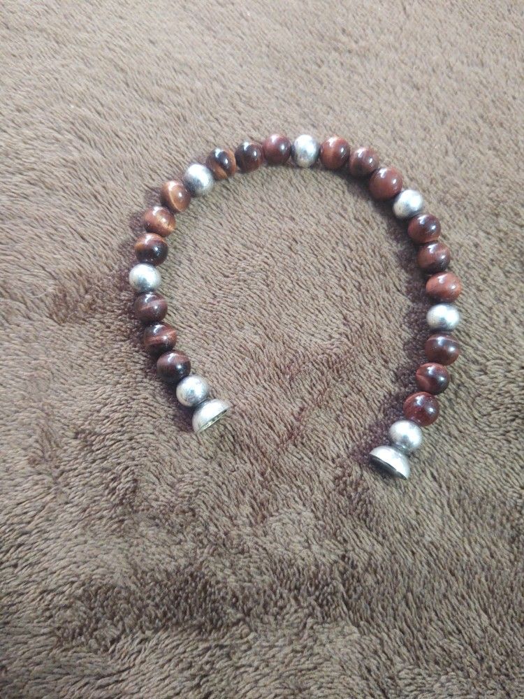 925 Sterling Silver Tiger Eye Bracelet Stamped 925 Milor Italy 