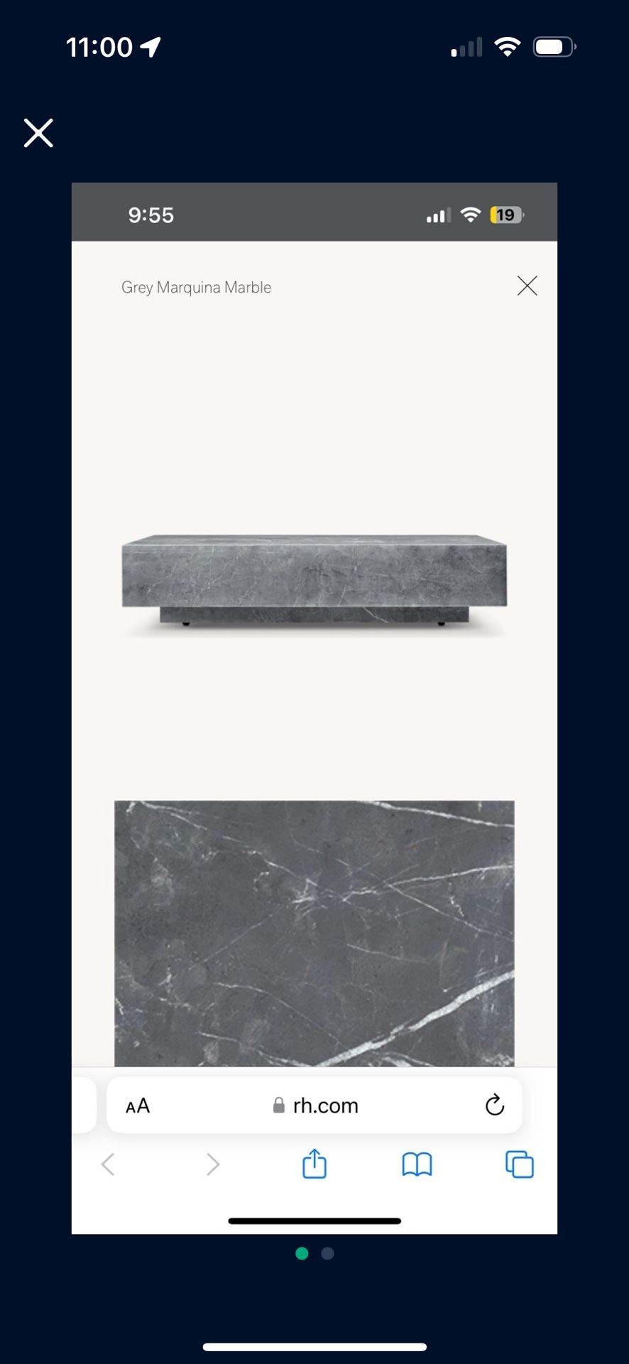 RESTORATION HARDWARE MARBLE PLINTH COFFEE TABLE