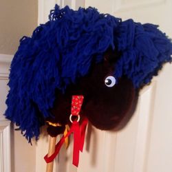 Vintage Hand Made Blue Yarn Hair Horse 41" Tall (Yellow Horse Also Avail For Sale)