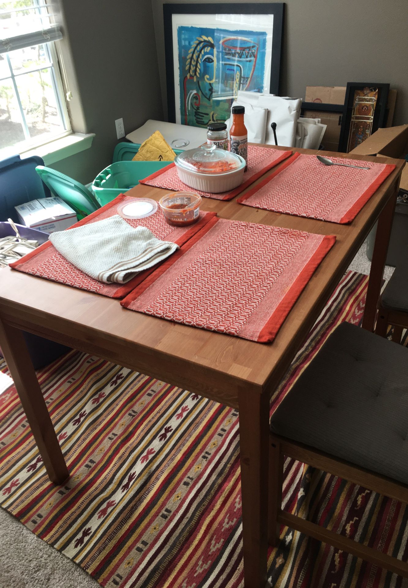 IKEA kitchen table and 4 chairs with cushions. Good ondition. Free! Need to pickup today!