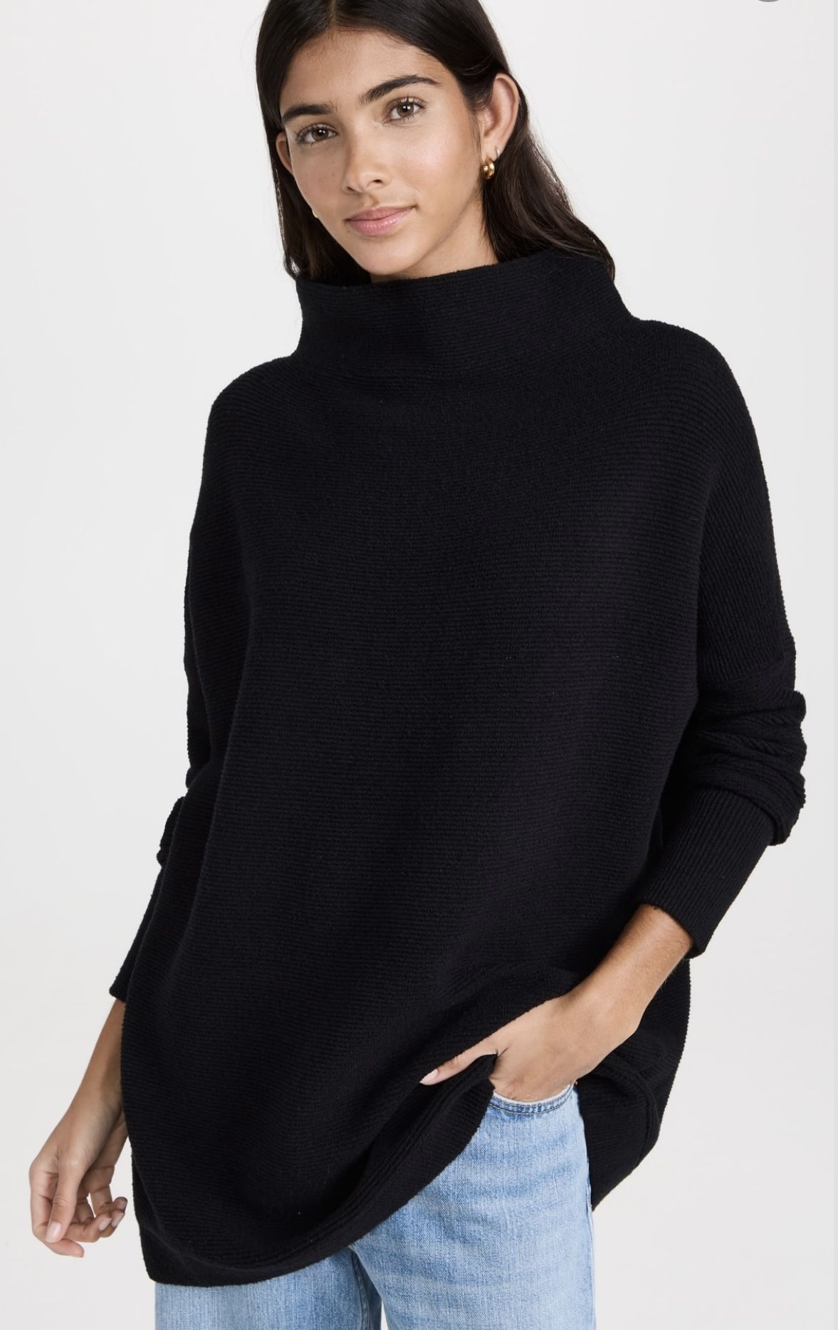 NWT Free People Ottoman Slouchy Black Oversized Ribbed Sweater, size S