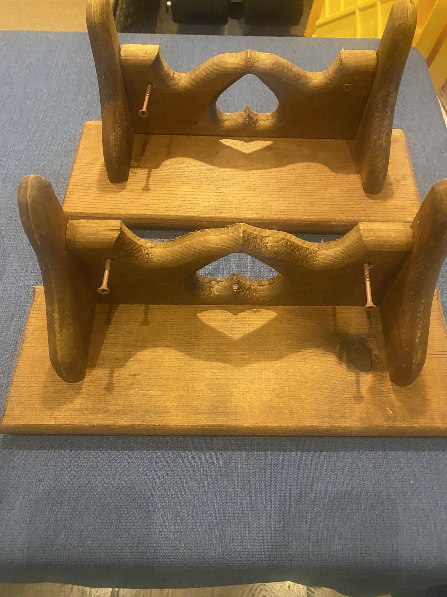 A Pair Of Vintage Solid, Wood Heart Shelves.