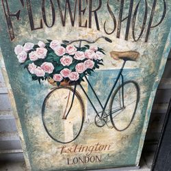 Flower shop bike London poster wall art with backing