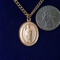 Large Gold Filled St Stephen Medal On A 24 Inch Gold-plated Chain