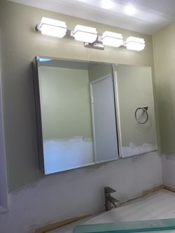 Bathroom mirror medicine cabinet and vanity light