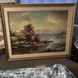 Vintage Friedrich Karl Thauer Oil Painting Peaceful Scene Excellent Oil Painting On Canvas Original 47” Pick Up